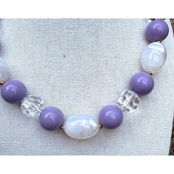 Vintage Joan Rivers Purple White Acrylic Lucite Choker Necklace Gold Tone 17" - Picture 4 of 7